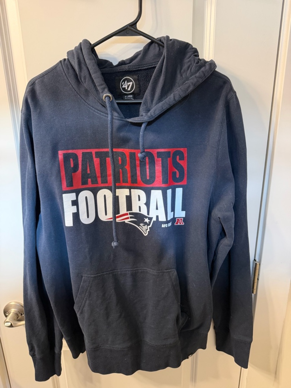 47 Brand New England Patriots Navy Pullover Hoodie with White Logo